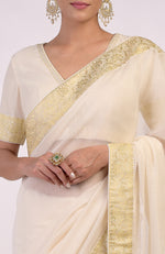 Ivory Gold Banarasi Handwoven Saree Set