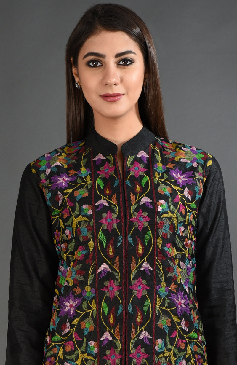 Black Kashmir Kani Art Embroidered Jacket