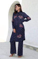 Navy Blue Handcrafted Bandhej Embroidered Co-Ord Set