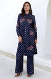 Navy Blue Handcrafted Bandhej Embroidered Co-Ord Set