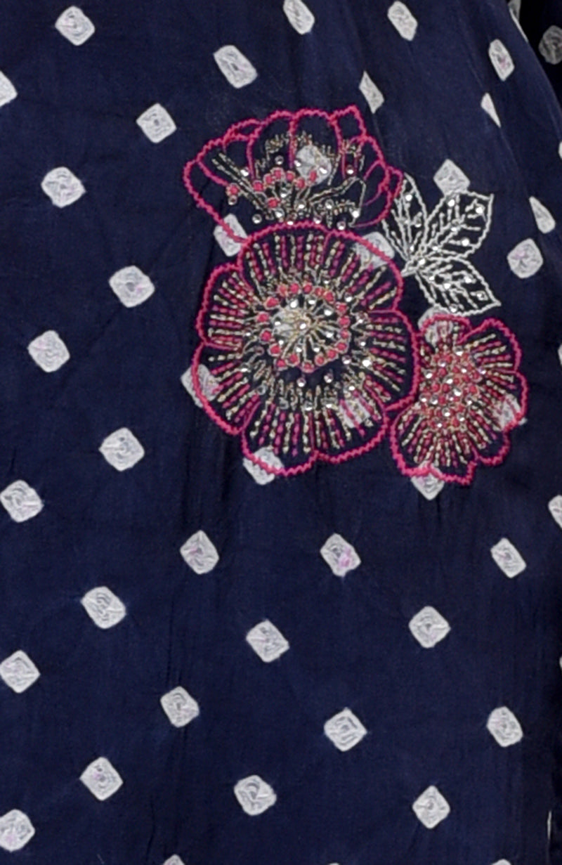 Navy Blue Handcrafted Bandhej Embroidered Co-Ord Set