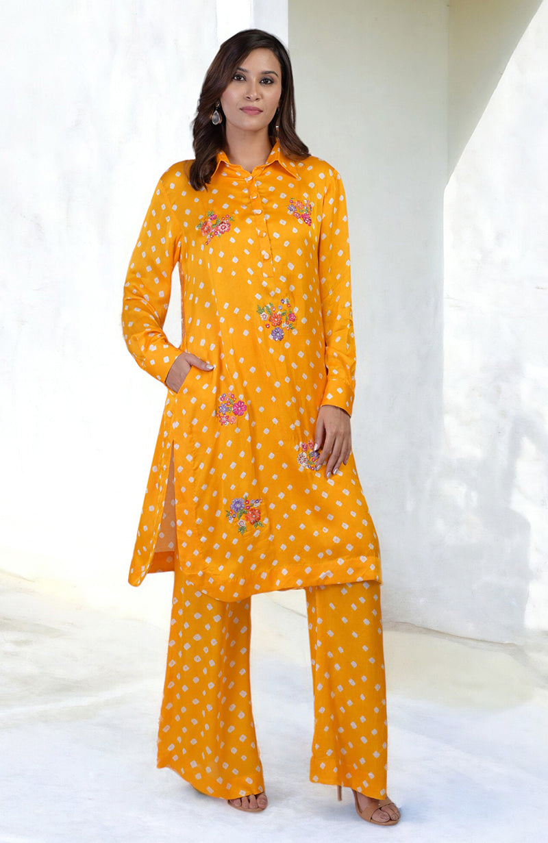 Turmeric Yellow Handcrafted Bandhej Embroidered Co-Ord Set