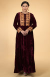 Burgundy- Gold Kashmir Embroidered Kaftan