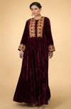 Burgundy- Gold Kashmir Embroidered Kaftan