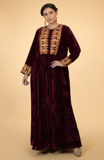 Burgundy- Gold Kashmir Embroidered Kaftan