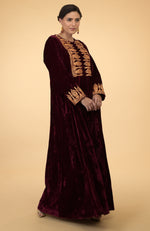 Burgundy- Gold Kashmir Embroidered Kaftan