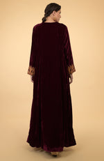 Burgundy- Gold Kashmir Embroidered Kaftan