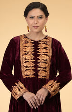 Burgundy- Gold Kashmir Embroidered Kaftan