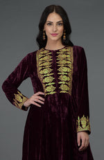 Burgundy Silk-Velvet Kashmiri Tilla Embroidered Kurta Set