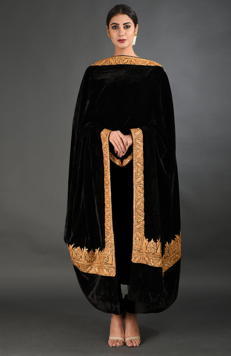 Black Kashmiri Tilla Embroidered Dupatta Shawl