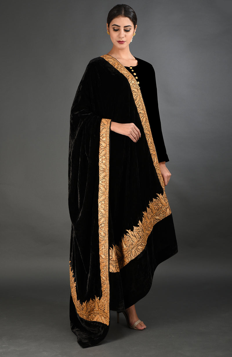 Black Kashmiri Tilla Embroidered Dupatta Shawl