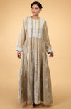 Beige- Silver Kashmir Embroidered Kaftan