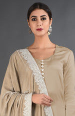 Beige Kashmiri Tilla Embroidered Dupatta with Suit