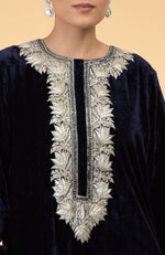 Midnight Blue- Silver Kashmir Embroidered Kaftan