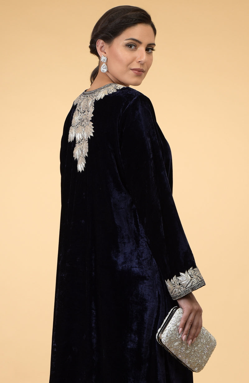 Midnight Blue- Silver Kashmir Embroidered Kaftan