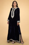 Midnight Blue- Silver Kashmir Embroidered Kaftan