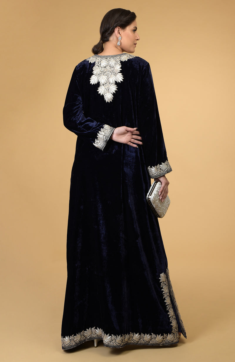 Midnight Blue- Silver Kashmir Embroidered Kaftan