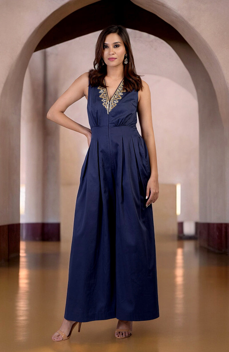 Blue Gold Tilla Hand Embroidered Jumpsuit