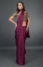 In Full Bloom Plum Saree with Floral Embroidered Blouse