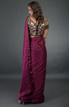 In Full Bloom Plum Saree with Floral Embroidered Blouse