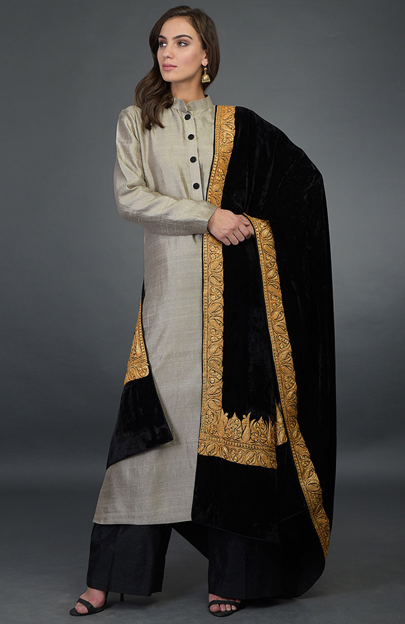 Black Kashmiri Tilla Embroidered Dupatta With Palazzo Suit