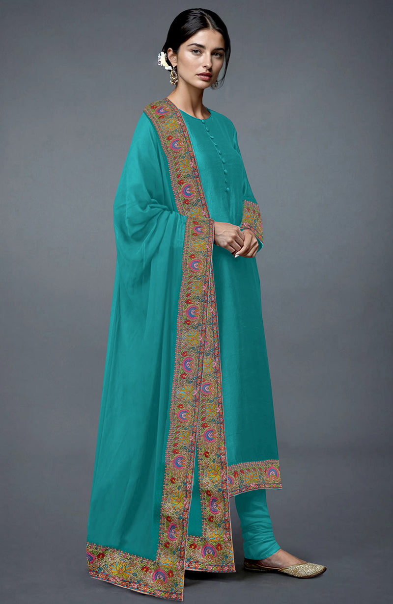 Viridian Green Kashmiri Kashidakari Hand Embroidered Suit – Talking Threads