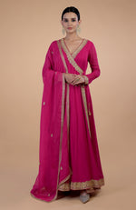 Iktara Raspberry Pink Kashmiri Tilla Paisley Embroidered Angrakha Anarkali Set