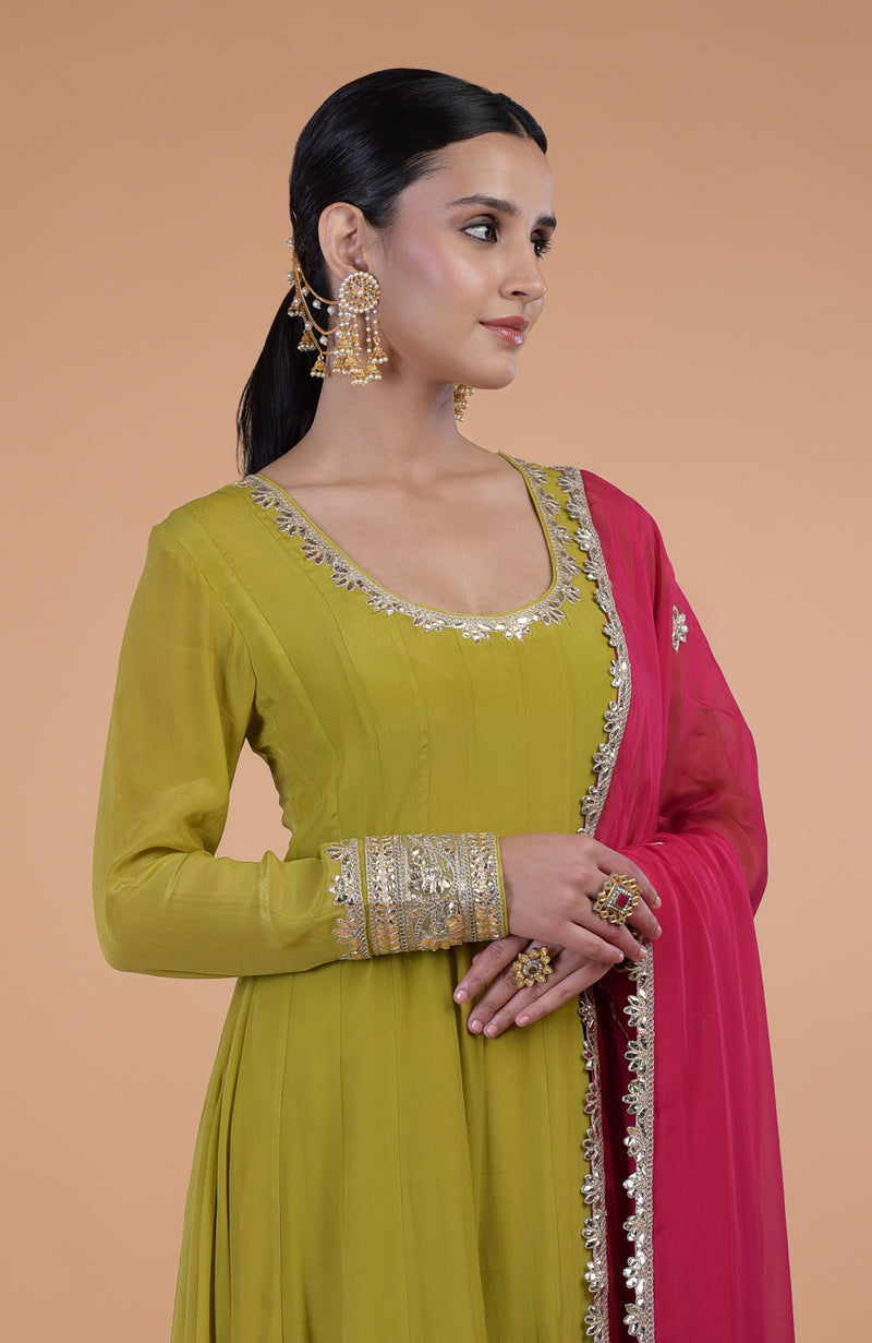 Iktara Citrus - Queen Pink Gota Patti Embroidered Anarkali Set