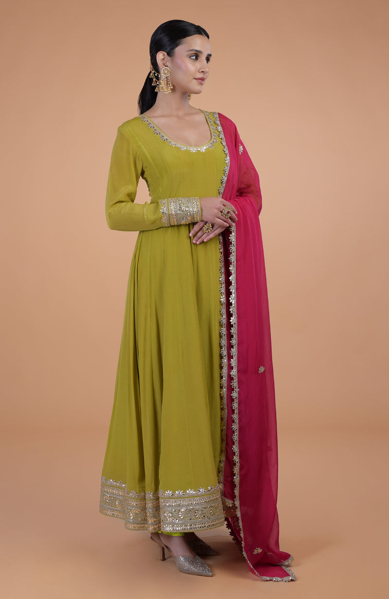 Iktara Citrus - Queen Pink Gota Patti Embroidered Anarkali Set