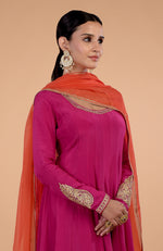 Iktara Raspberry Pink- Orange Kashmiri Tilla Embroidered Anarkali Set