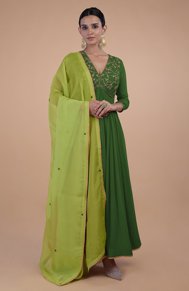 Iktara Peacock Blue - Green Zardozi Embroidered Anarkali Set