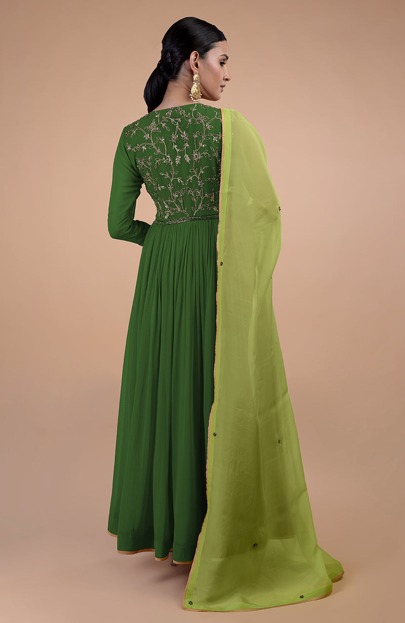 Iktara Green Zardozi Embroidered Anarkali Set