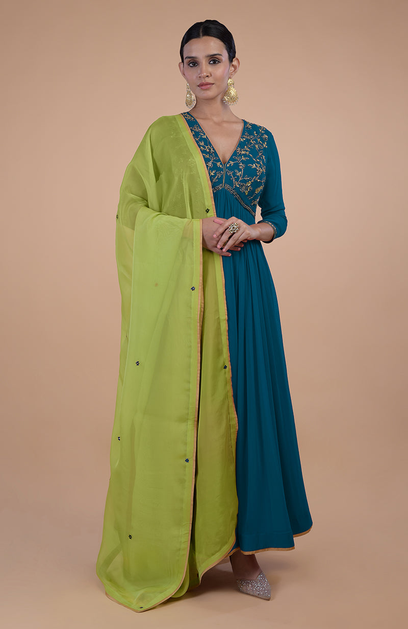 Iktara Green Zardozi Embroidered Anarkali Set