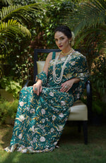 Pre-Order Masterpiece Teal Parsi Gara Hand Embroidered Saree