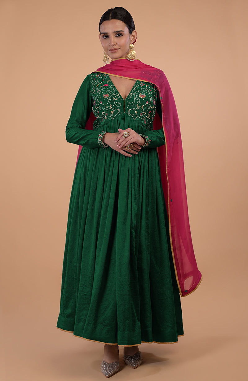 Iktara Teal-Pink Zardozi Embroidered Anarkali Set