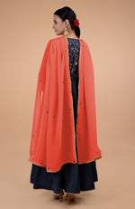 Iktara Navy Blue-Orange Zardozi Embroidered Anarkali Set