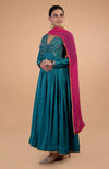 Iktara Teal-Pink Zardozi Embroidered Anarkali Set