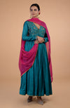 Iktara Teal-Pink Zardozi Embroidered Anarkali Set