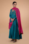 Iktara Navy Blue-Orange Zardozi Embroidered Anarkali Set