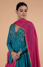 Iktara Teal-Pink Zardozi Embroidered Anarkali Set