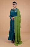 Iktara Midnight Blue - Green Resham & Zardozi Embroidered Anarkali Set