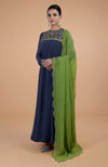 Iktara Midnight Blue - Green Resham & Zardozi Embroidered Anarkali Set