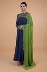 Iktara Midnight Blue - Green Resham & Zardozi Embroidered Anarkali Set