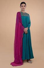 Iktara  Teal-Pink Zardozi Embroidered Anarkali Set