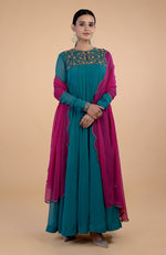 Iktara  Teal-Pink Zardozi Embroidered Anarkali Set