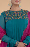 Iktara  Teal-Pink Zardozi Embroidered Anarkali Set