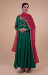 Iktara Emerald Green - Red Resham & Zardozi Embroidered Anarkali Set