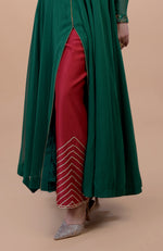 Iktara Emerald Green - Red Resham & Zardozi Embroidered Anarkali Set