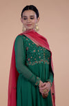 Iktara Emerald Green - Red Resham & Zardozi Embroidered Anarkali Set