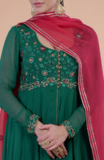 Iktara Emerald Green - Red Resham & Zardozi Embroidered Anarkali Set